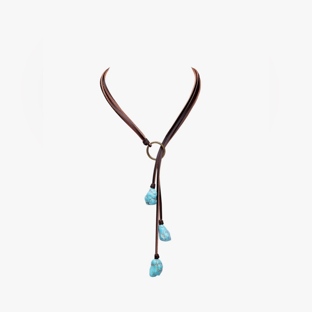 Stylish Leather Necklace with Turquoise Stones